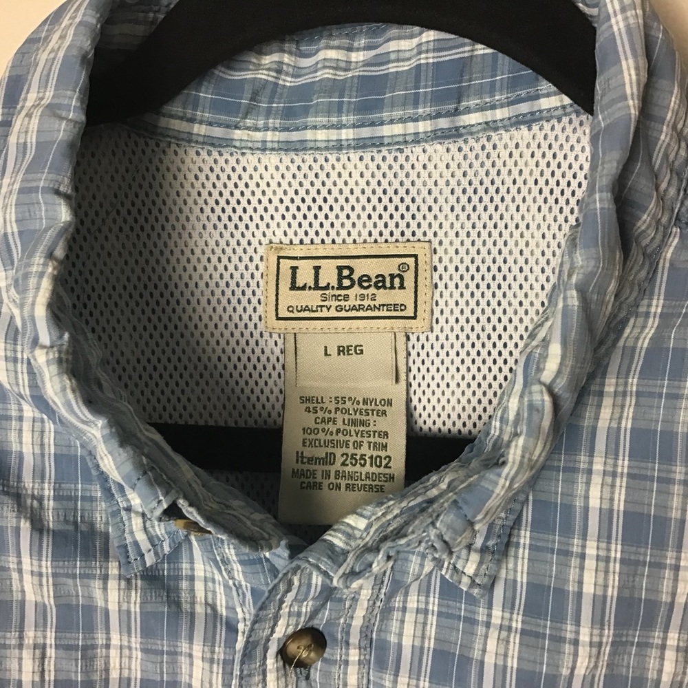 L.L. Bean blue plaid long sleeve button down shirt. Large - Picture 2 of 3